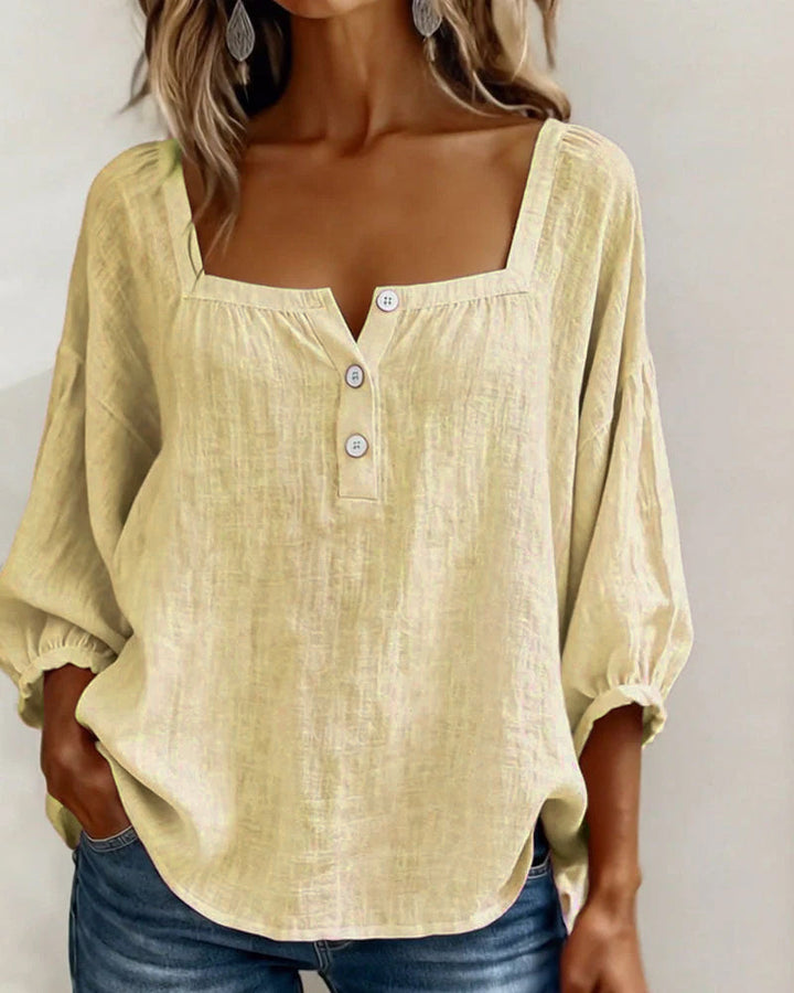 Blusa simple de cuello cuadrado y manga larga