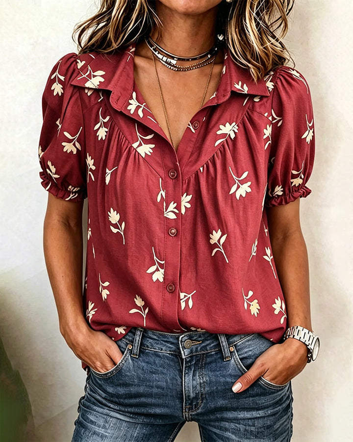 Blusa de manga abullonada, casual y con frunce