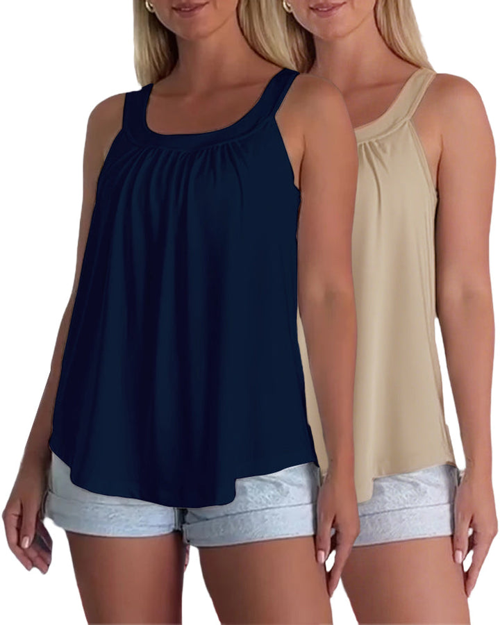 Conjunto de top sin mangas liso y plisado
