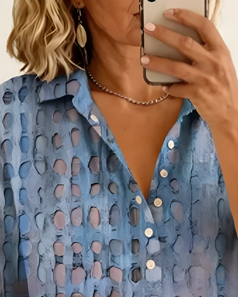 Blusa con estampado de lunares y botón, semipatrón