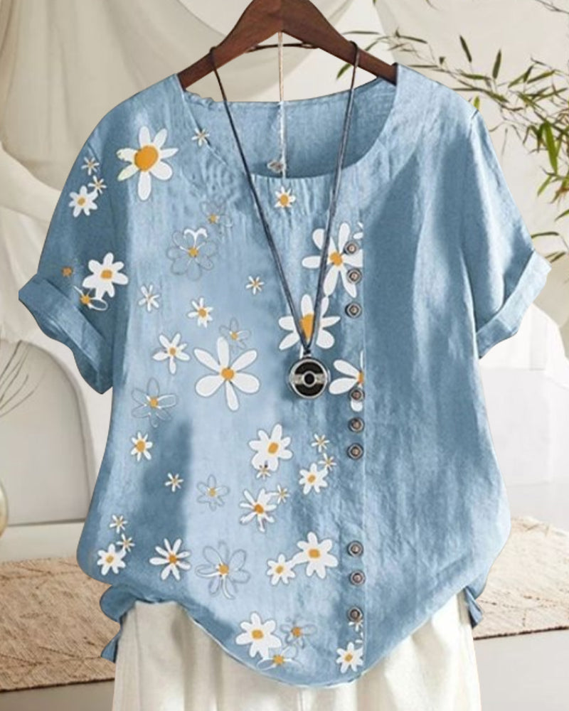Blusa holgada de manga corta de algodón