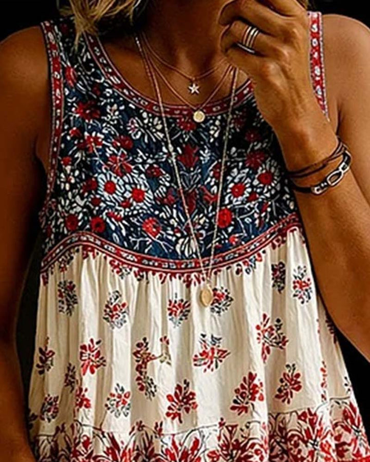 Top sin mangas de cuello redondo bohemio