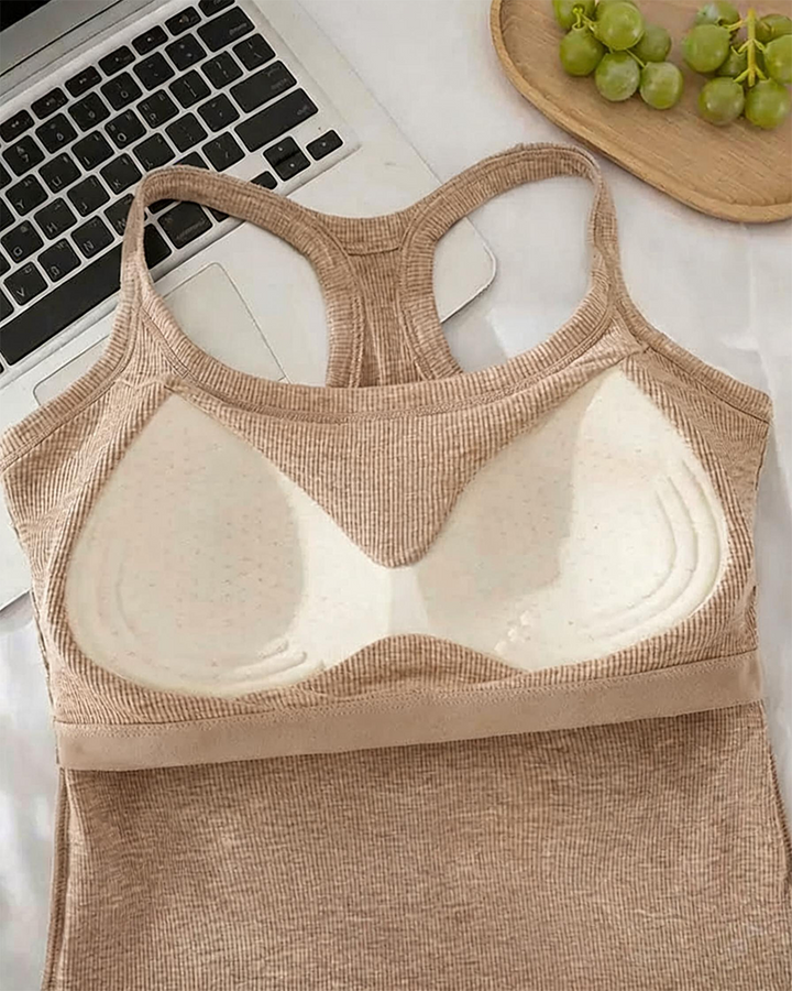 Camiseta sin mangas con sostén integrado de punto canalé liso