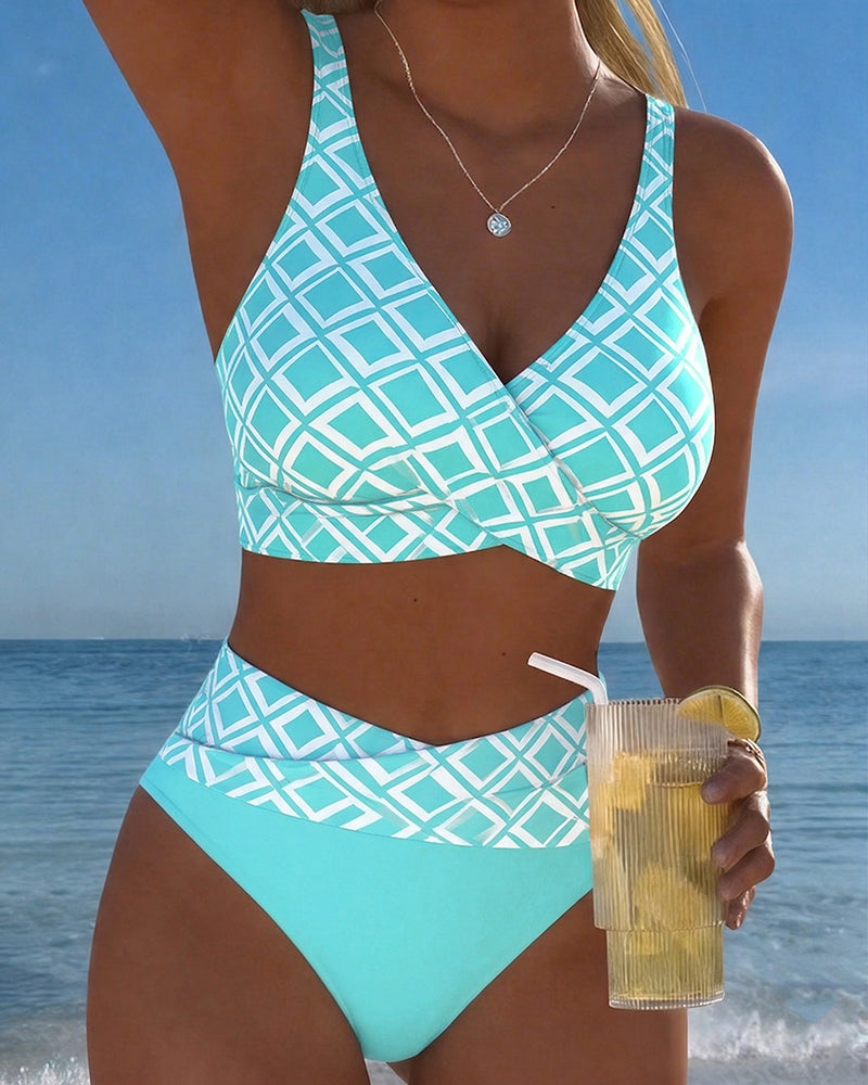 Bikini de dos piezas con top estilo sujetador y motivo diamante