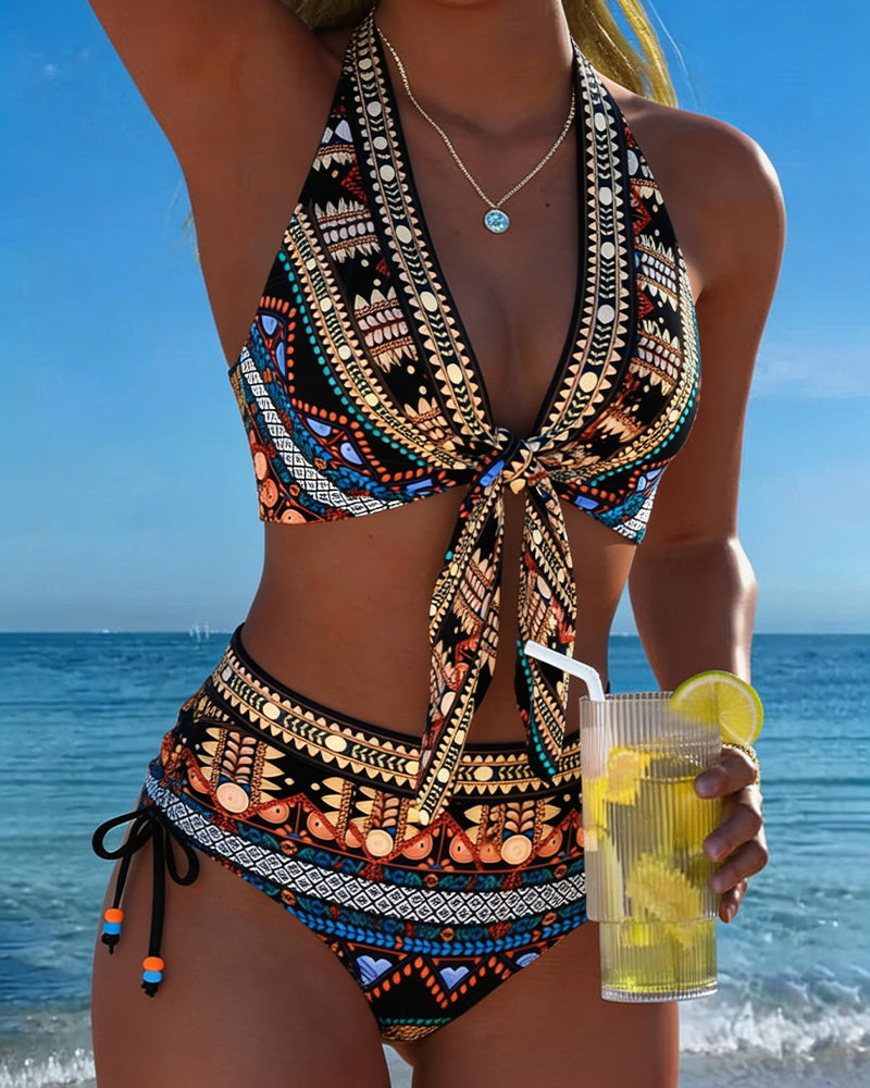 Bikini bohemio geométrico halter