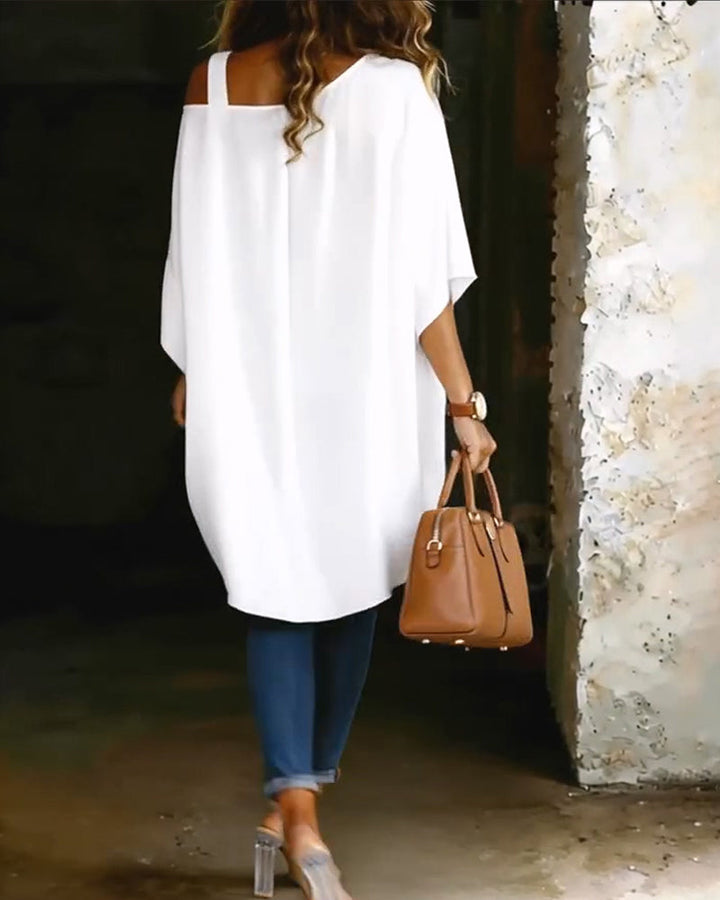 Blusa asimétrica de hombro al descubierto, de color liso y casual