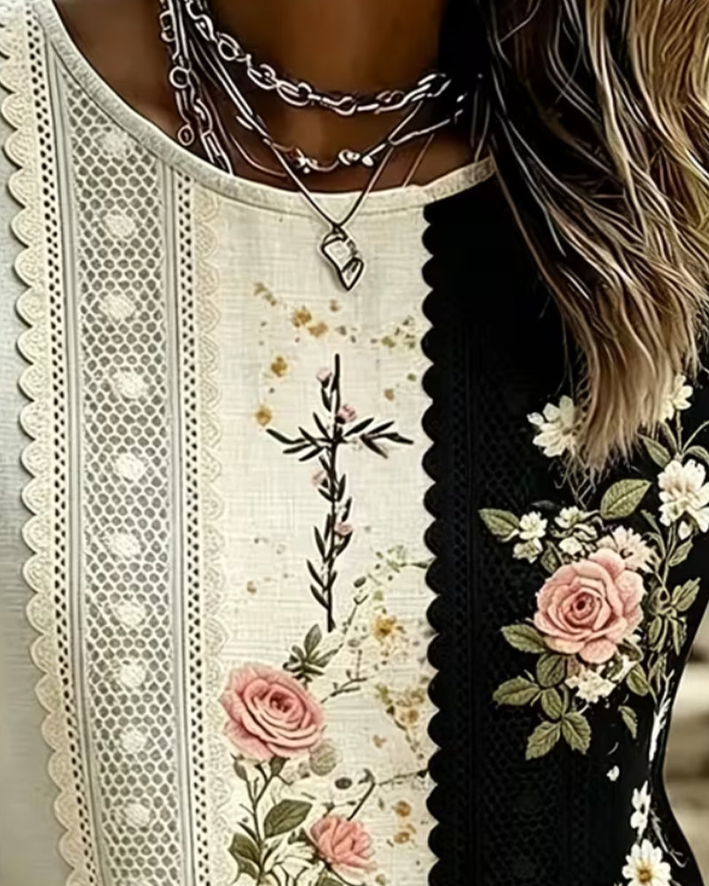 Blusa de encaje rosa con estampado