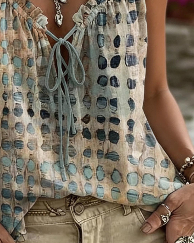 Camisetas sin mangas con estampado de lunares y volante