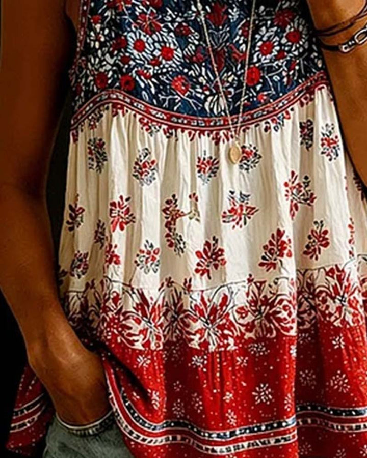 Top sin mangas de cuello redondo bohemio