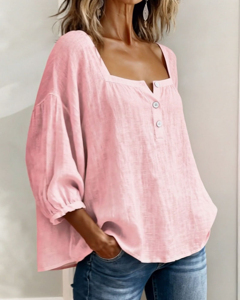 Blusa simple de cuello cuadrado y manga larga