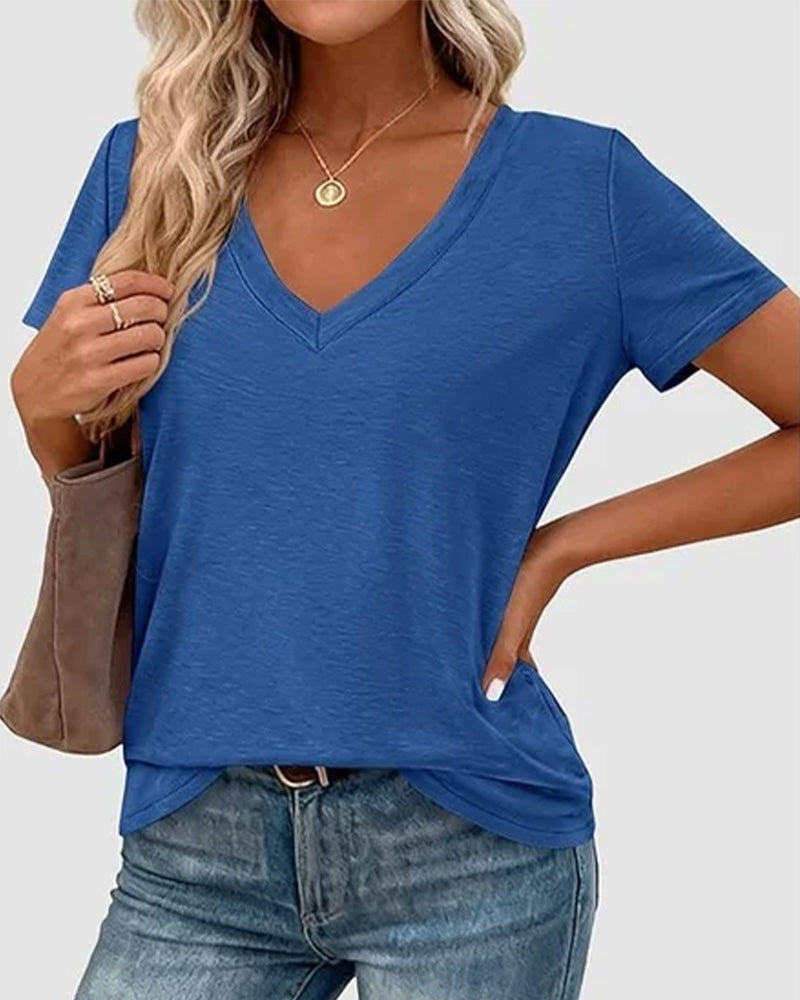 Camiseta de punto con cuello en V lisa