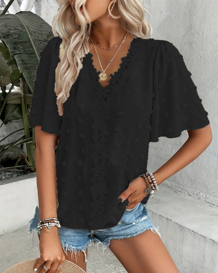 Blusa jacquard con manga volante