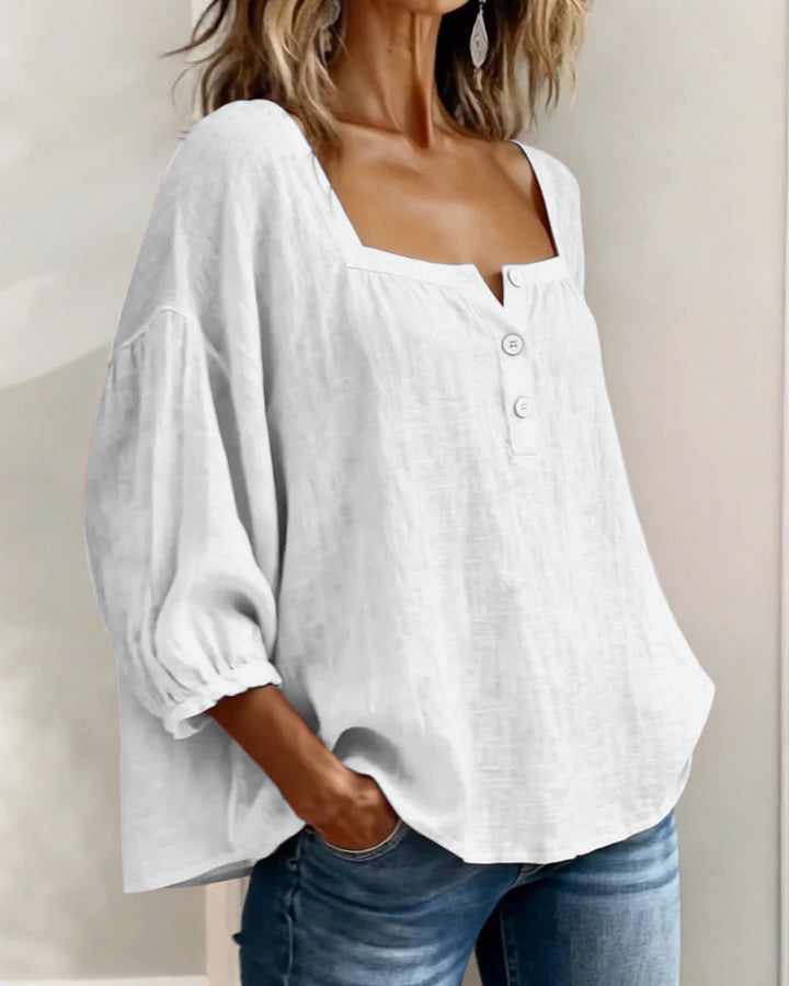 Blusa simple de cuello cuadrado y manga larga