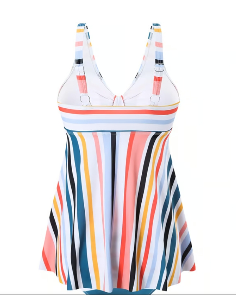 Bikini de dos piezas con top de triángulo a rayas y encaje