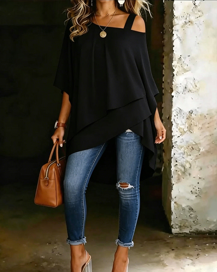 Blusa asimétrica de hombro al descubierto, de color liso y casual