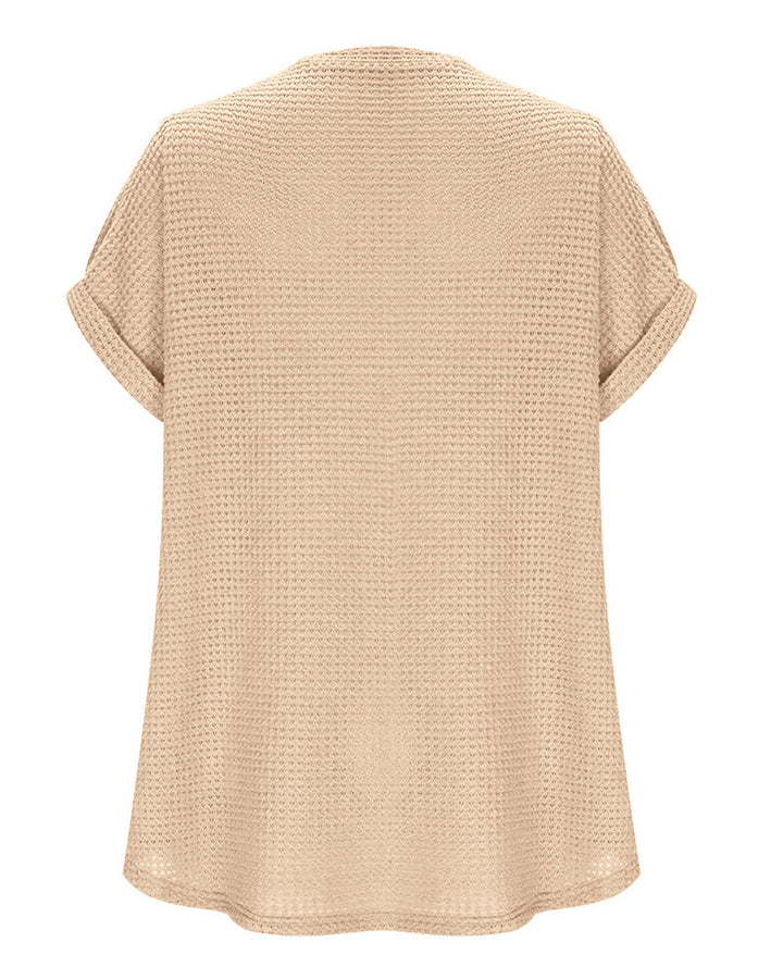 Camiseta para mujer de punto texturizado con escote en V, casual, verano