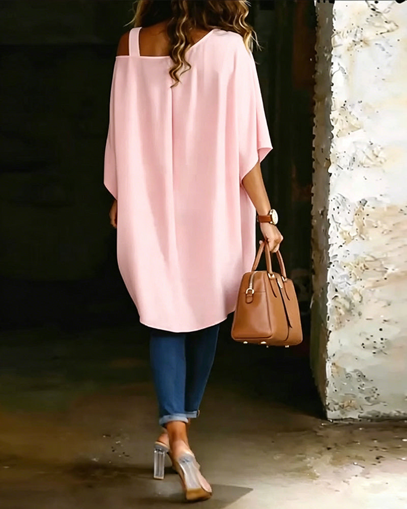 Blusa asimétrica de hombro al descubierto, de color liso y casual