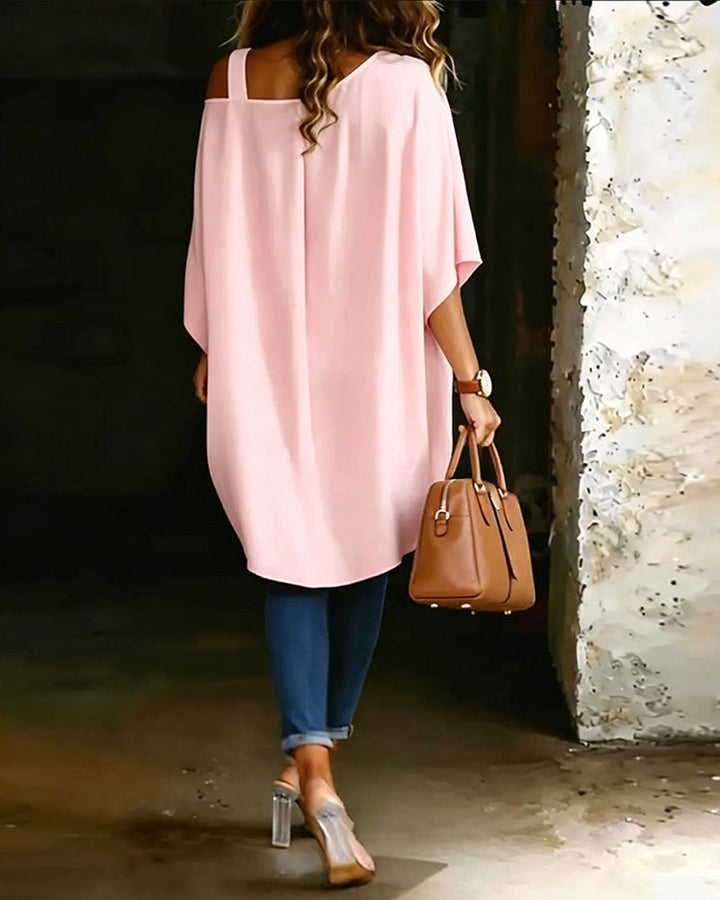 Blusa asimétrica de hombro al descubierto, de color liso y casual
