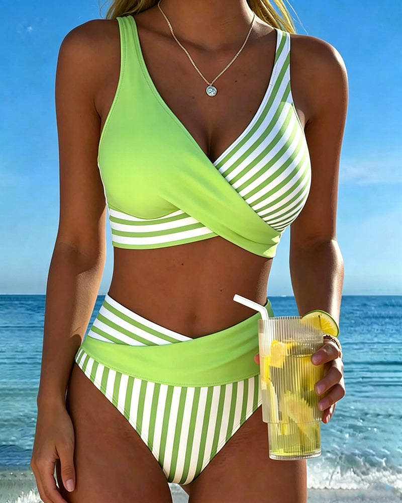 Bikini cruzado de rayas estampadas