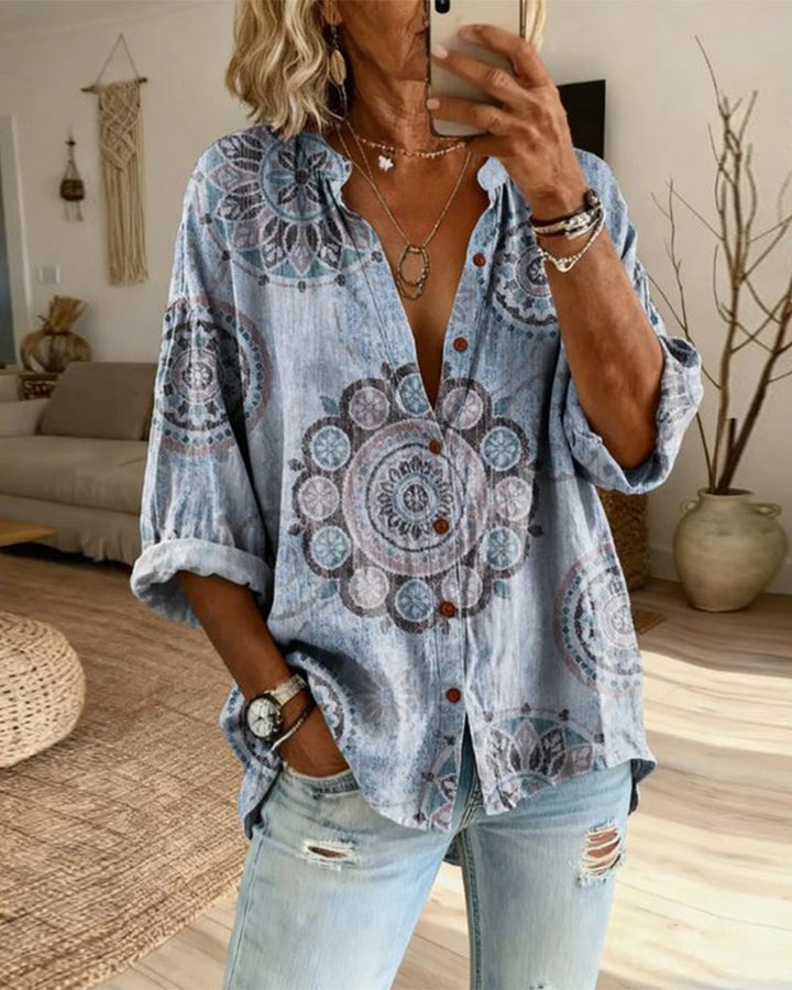 Camisa con motivo mandala, hombro caído, manga