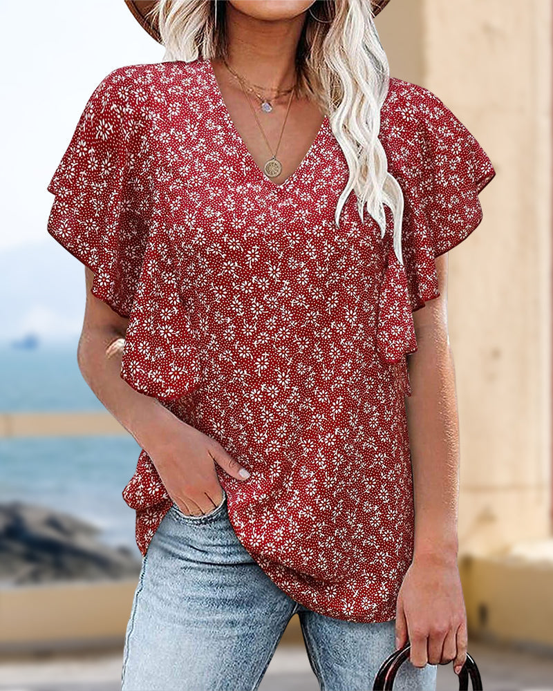Camisa plisada de mangas cortas y cuello en V