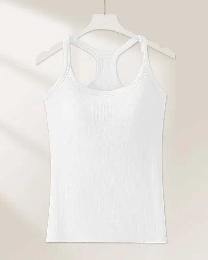 Camiseta sin mangas con sostén integrado de punto canalé liso