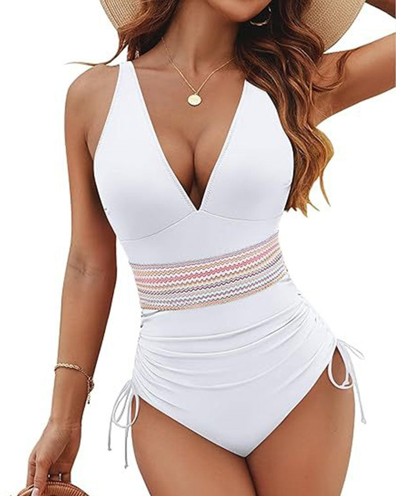 Traje de baño de una pieza adelgazante y modesto para mujer con cordón para control del vientre