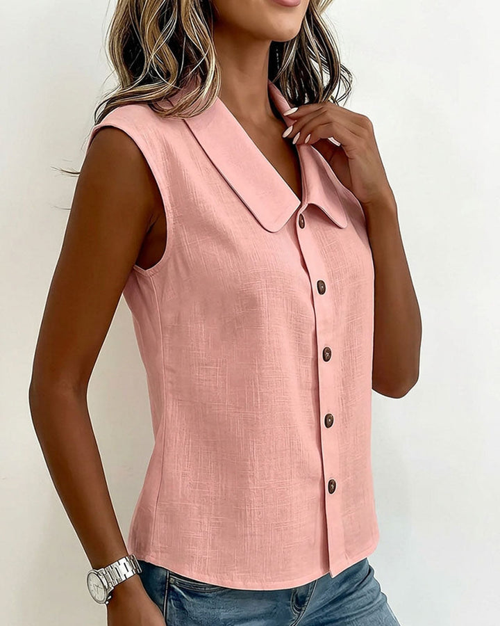 Camisa sin mangas con cuello de lino y algodón