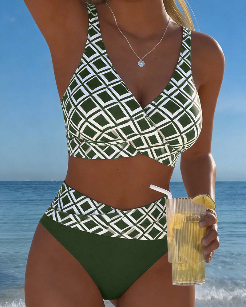 Bikini de dos piezas con top estilo sujetador y motivo diamante