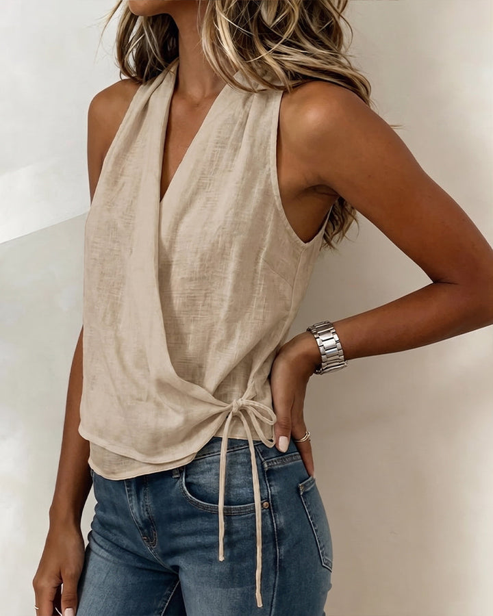 Blusa sin mangas lisa con escote en V