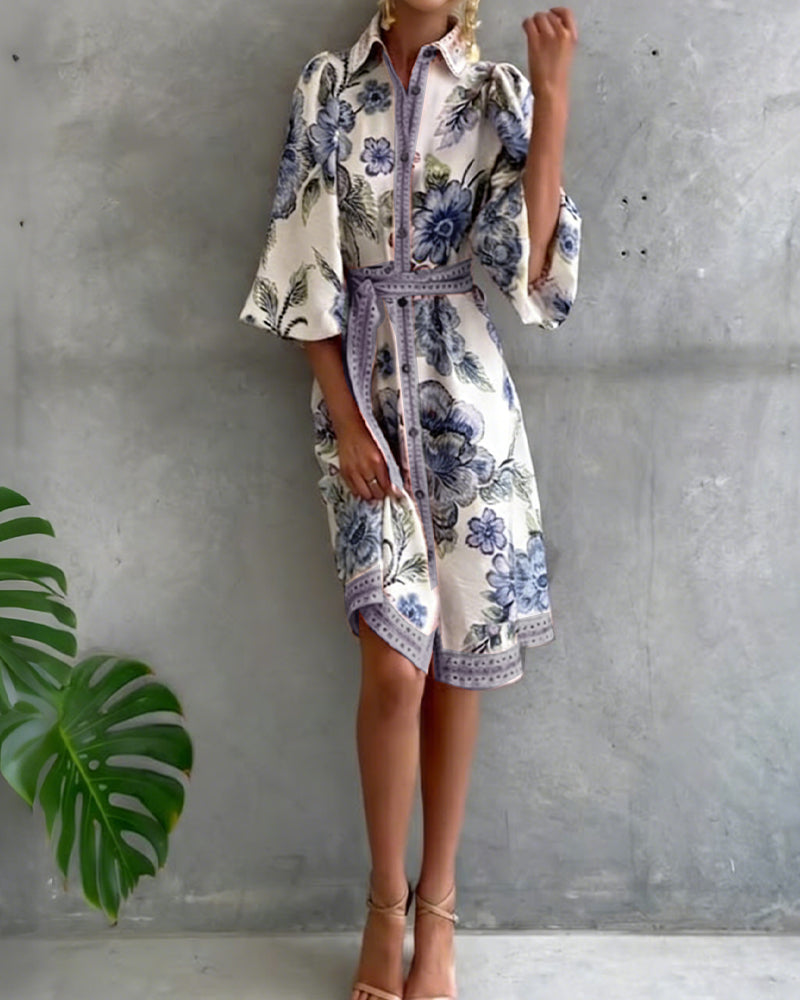 Luciana | Vestido de manga farol con cuello cranté