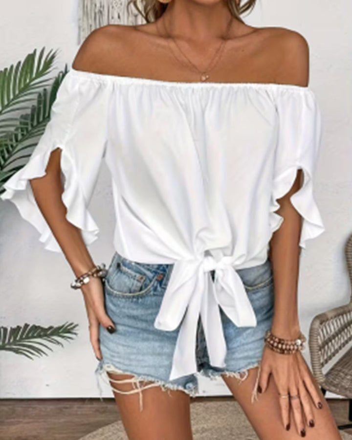 Blusa hombros descubiertos con nudo y mangas acampanadas