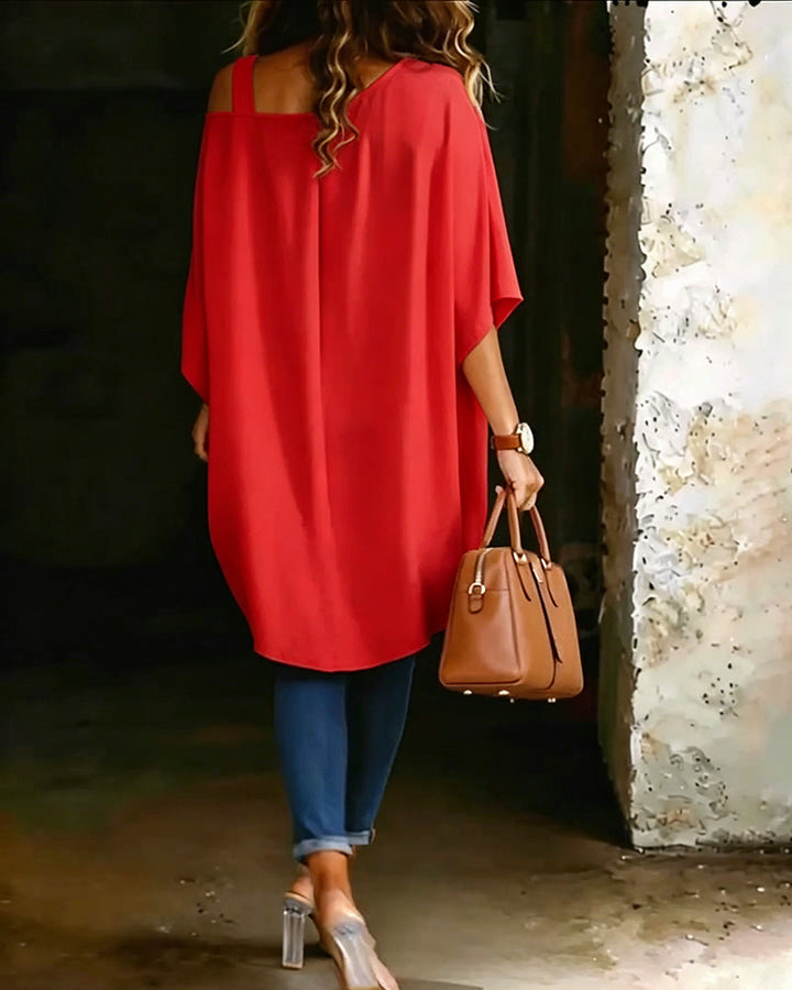 Blusa asimétrica de hombro al descubierto, de color liso y casual