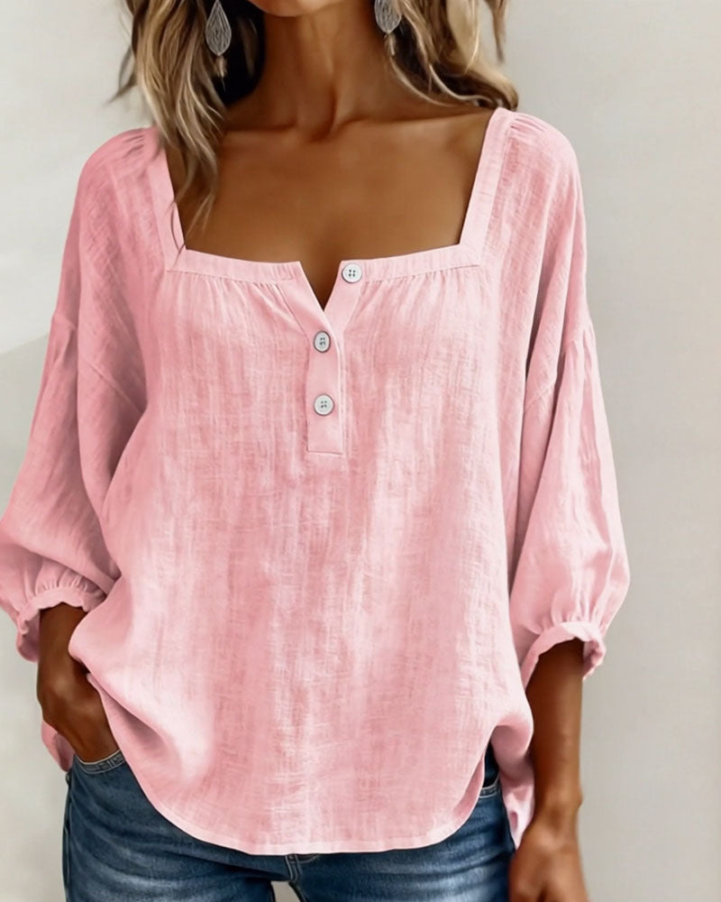 Blusa simple de cuello cuadrado y manga larga