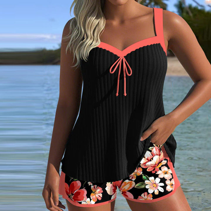 Tankini con escote en V estampado y boxer deportivo