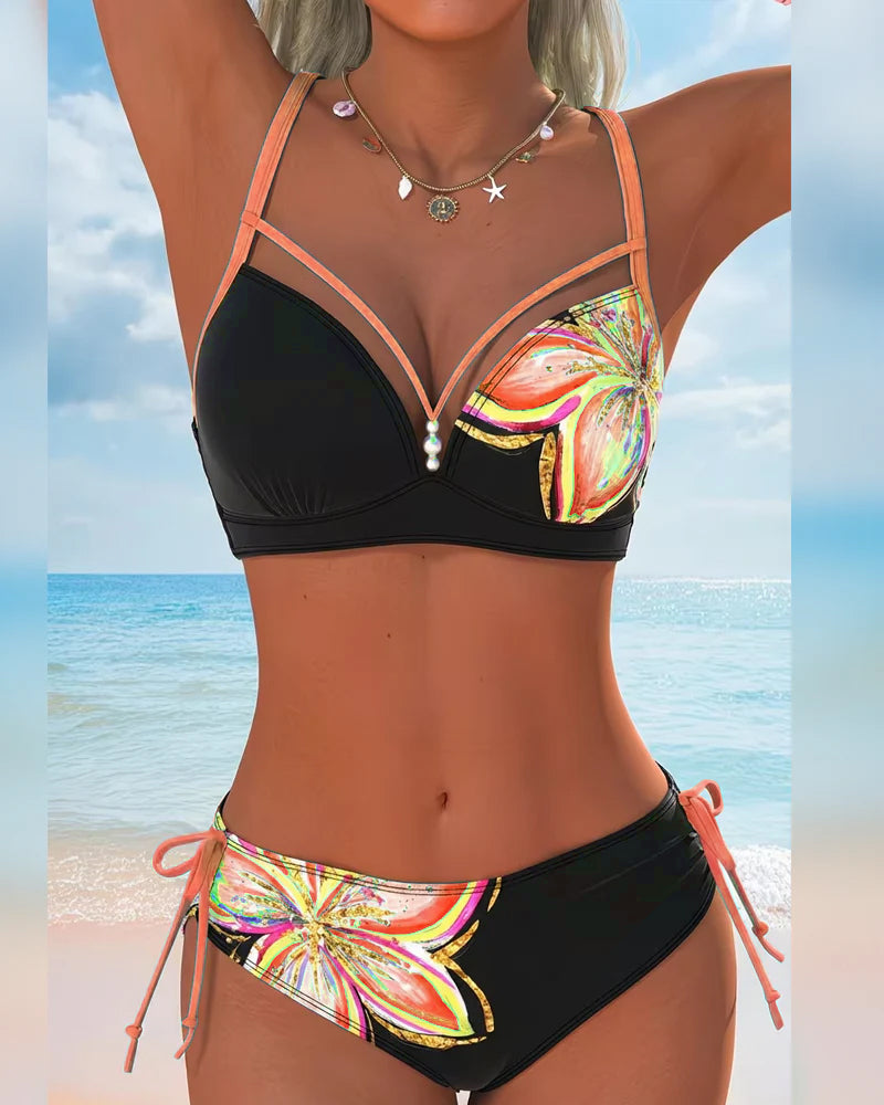Bralette de bikini con encaje estampado