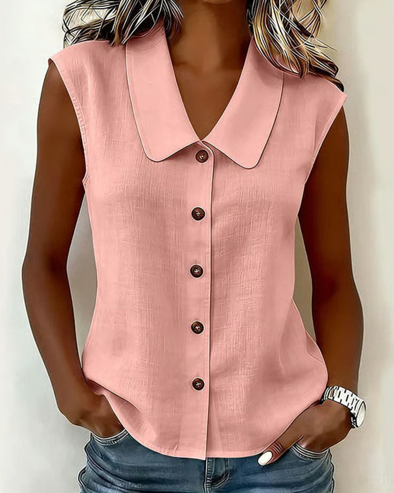 Camisa sin mangas con cuello de lino y algodón