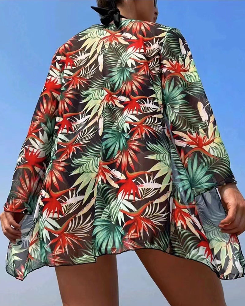 Conjunto de bikini estampado sexy con cubre-bikini