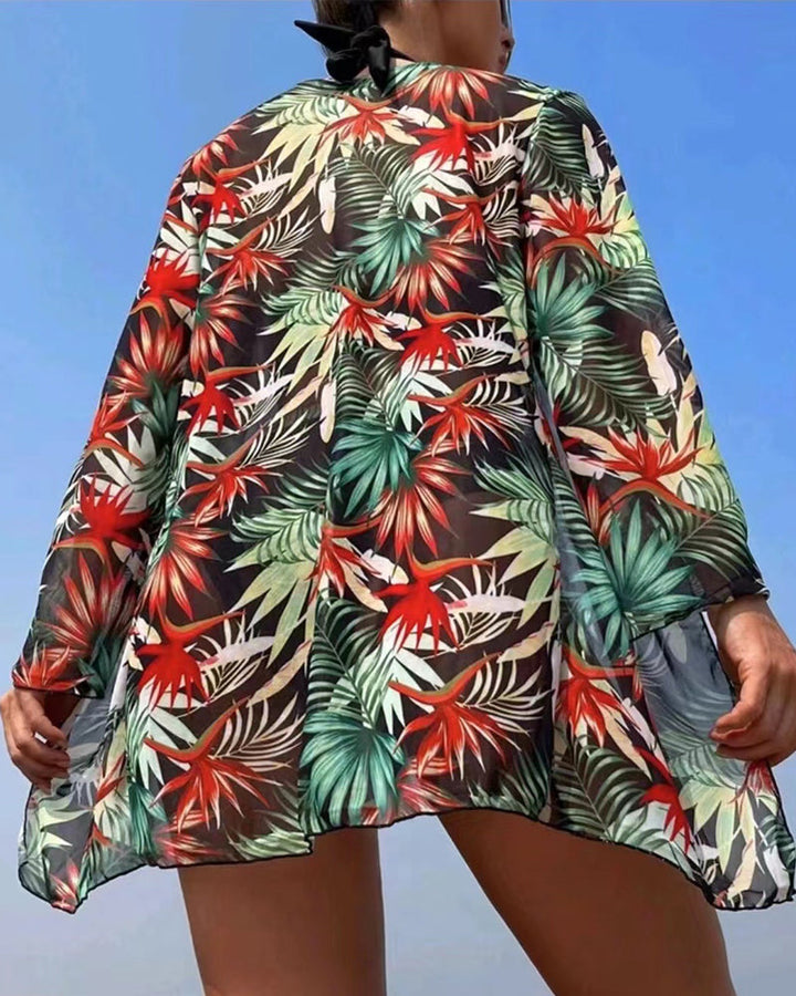 Conjunto de bikini estampado sexy con cubre-bikini