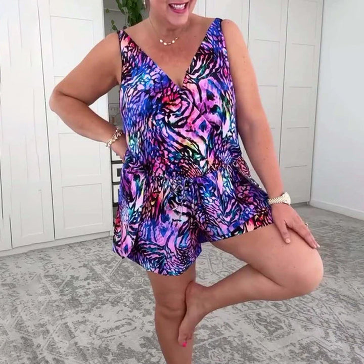 Traje de baño de una pieza con escote en V y estampado colorido