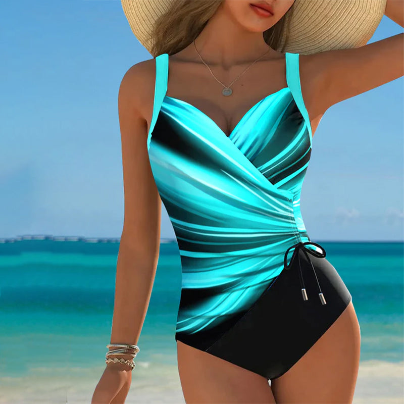 Traje de baño de una pieza con cordón de color contrastante