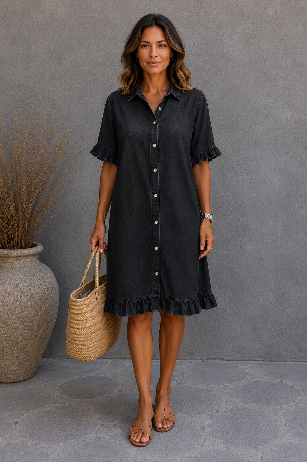 Vestido falda vaquera con volantes