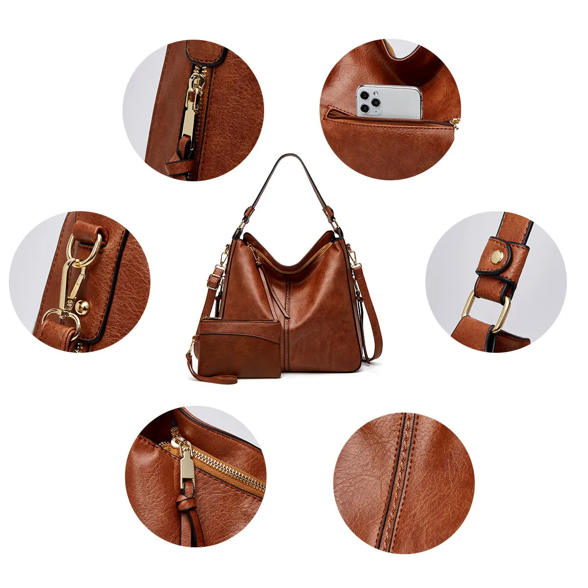 Bolso bandolera a prueba de golpes de cuero de lujo + monedero de regalo