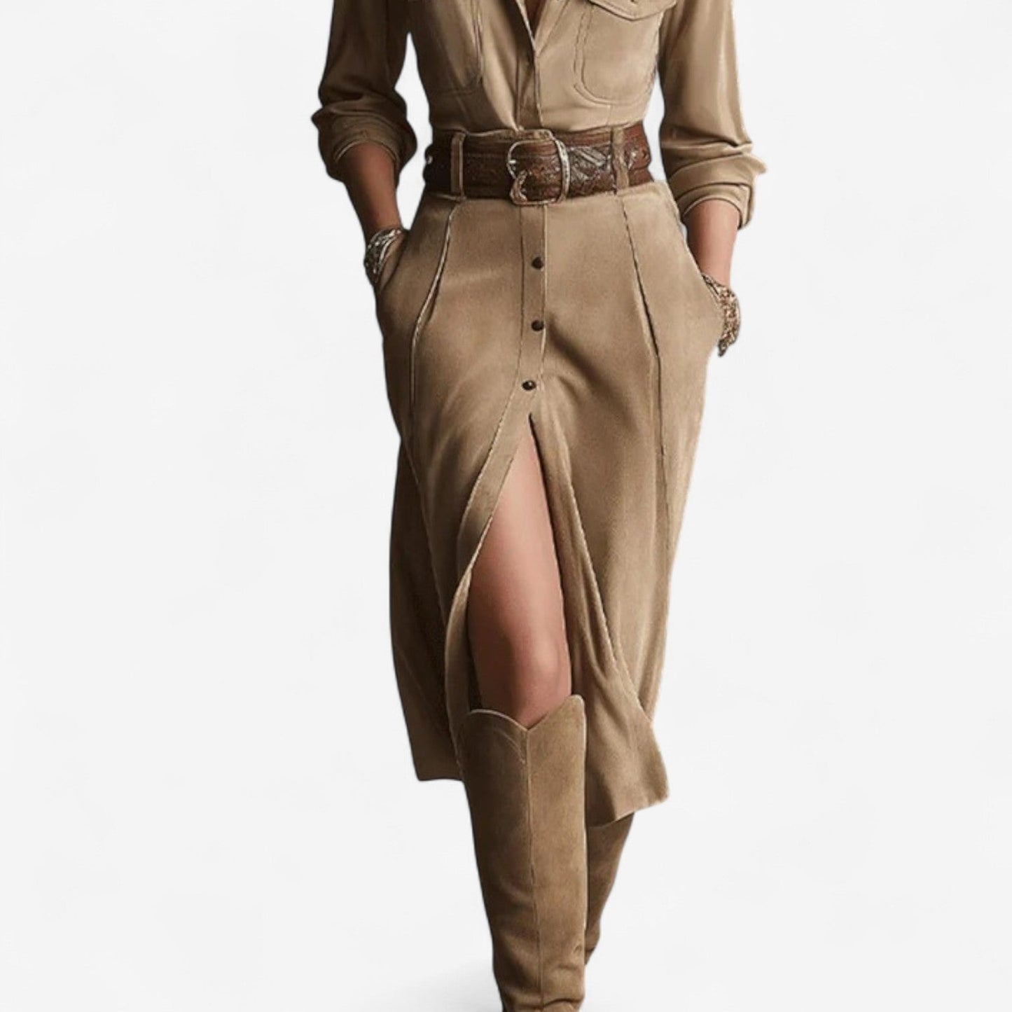 Cathy™ Vestido tipo camisa con cinturón