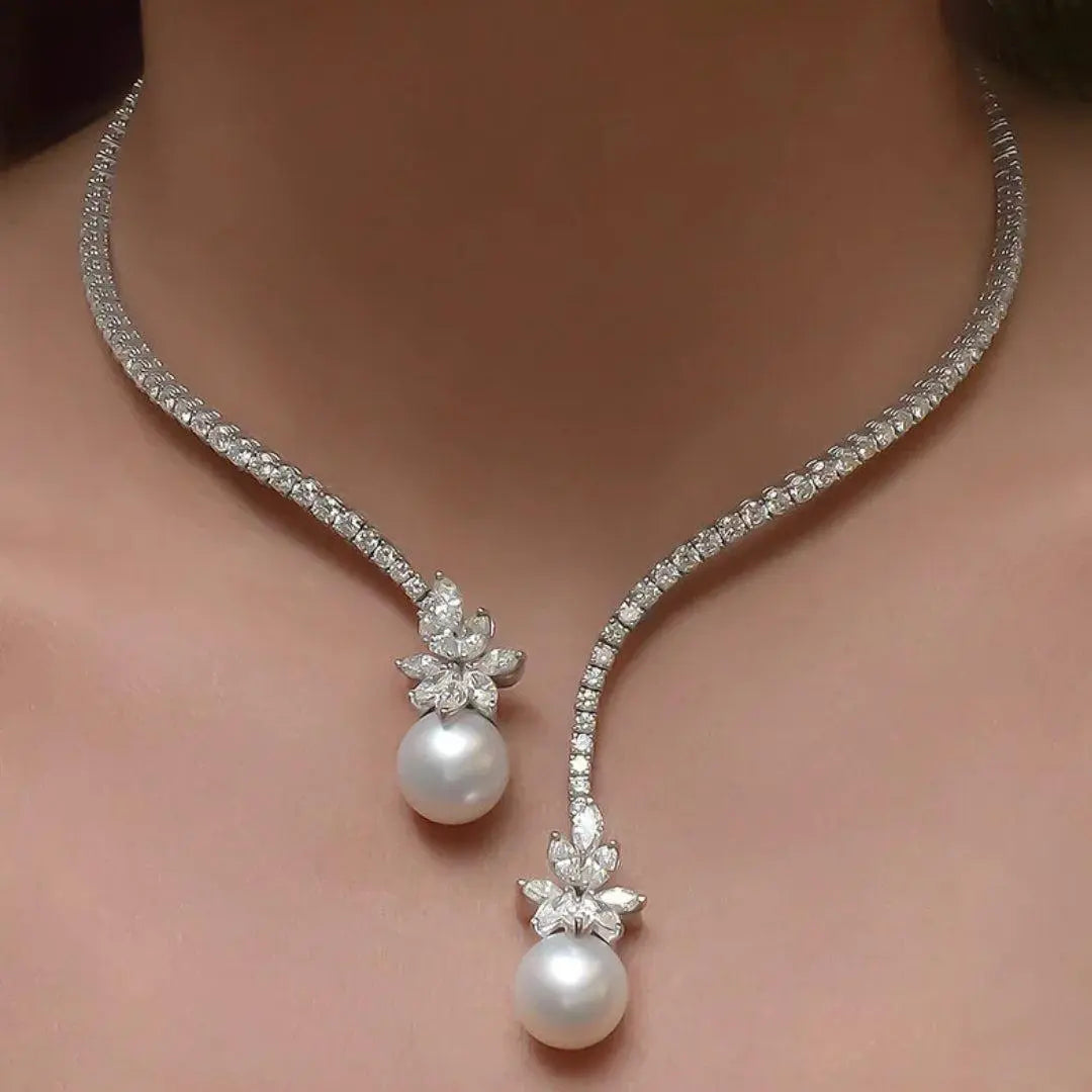 Elegante y deslumbrante collar con perlas de plata esterlina