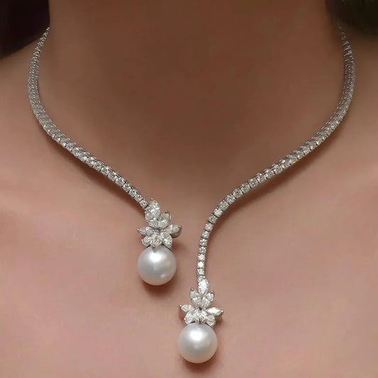 Elegante y deslumbrante collar con perlas de plata esterlina