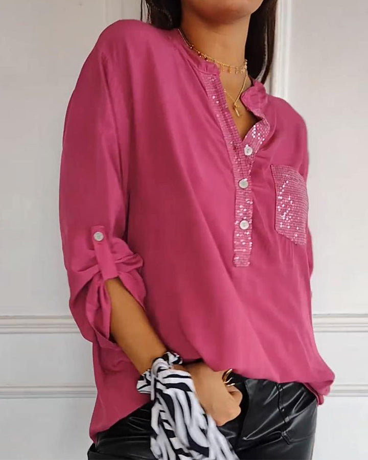 Top casual patchwork con lentejuelas amplio