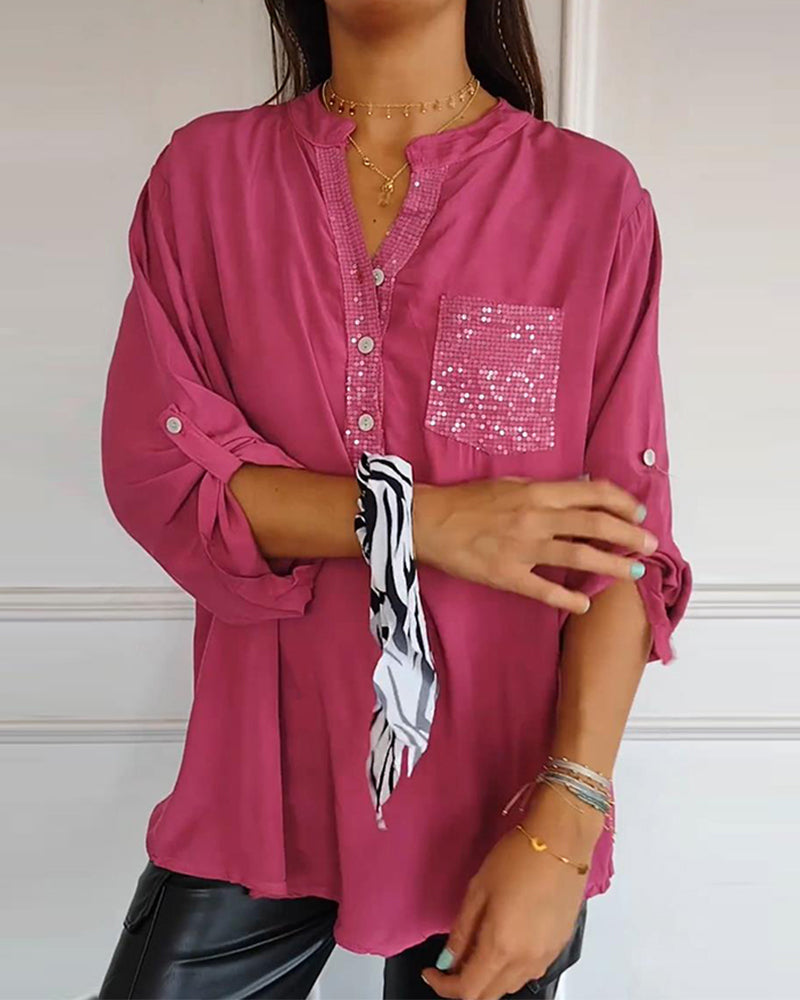 Top casual patchwork con lentejuelas amplio