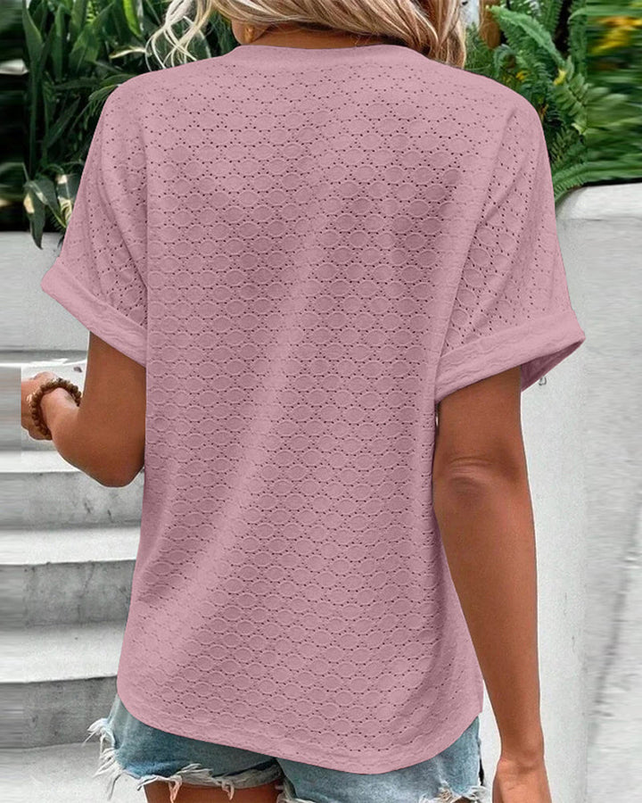 Blusa casual con escote en V de color sólido con botón
