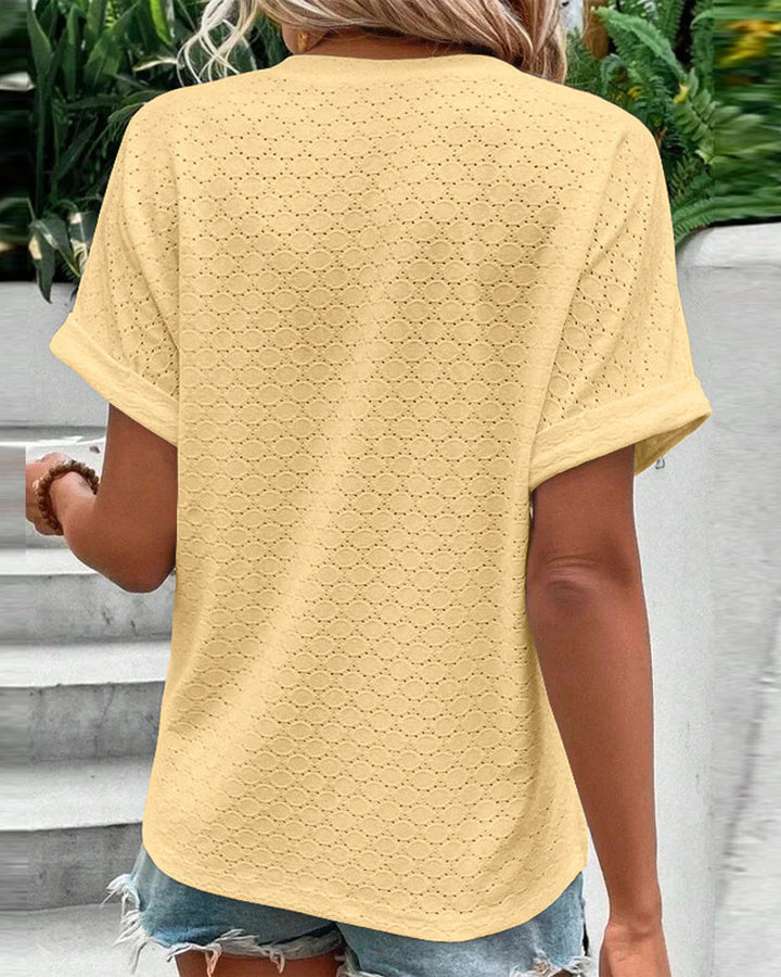 Blusa casual con escote en V de color sólido con botón